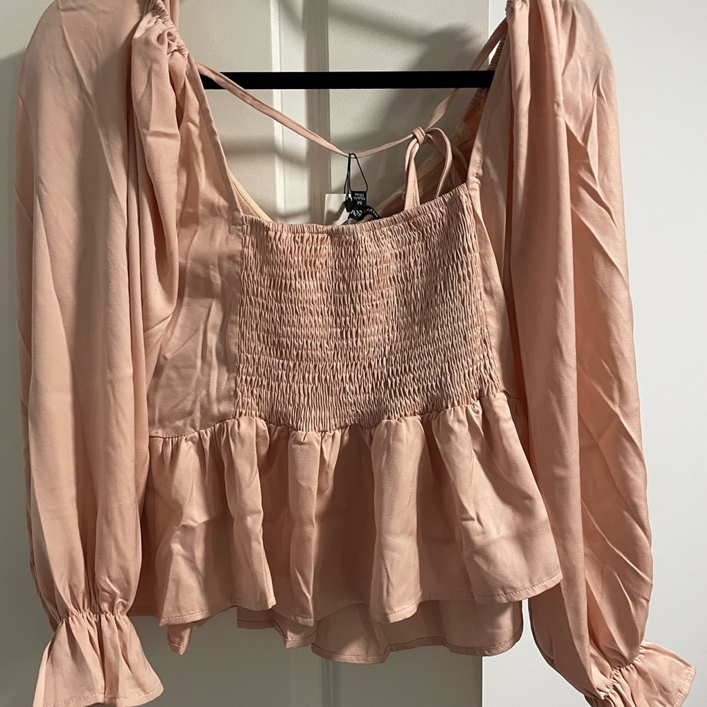 Pink blush medium long sleeve satin top never been worn. - Picture 3 of 4